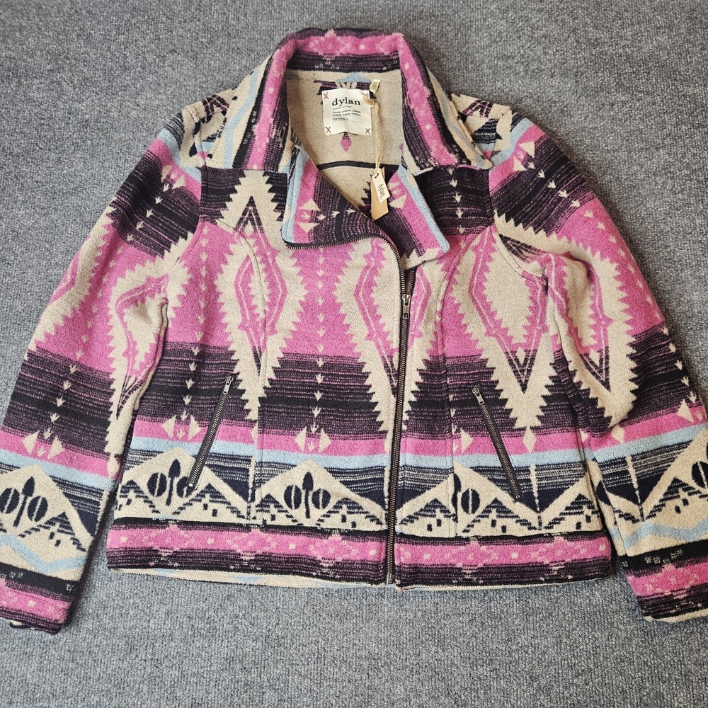 Dylan Women's Wool Blend Moto Jacket Southwestern Aztec Pink Size Large